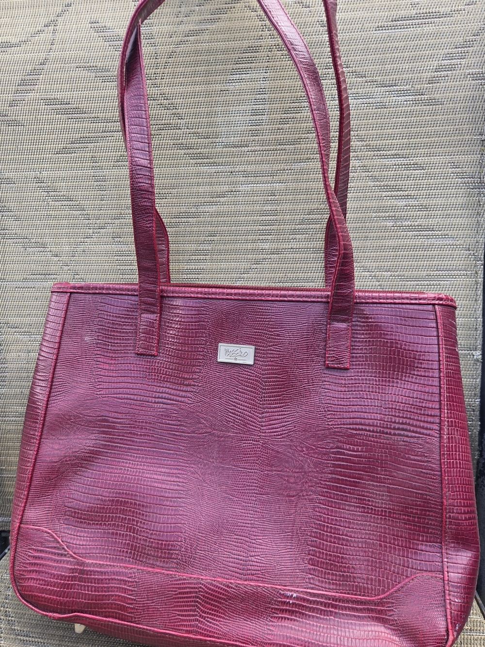 Mossimo Burgundy Lizard Embossed Tote Bag Dual Handles Shoulder Strap